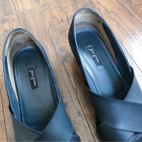 Paul Green • Daniella black suede wedges pumps heels pointed toe elastic strap - Picture 5 of 11